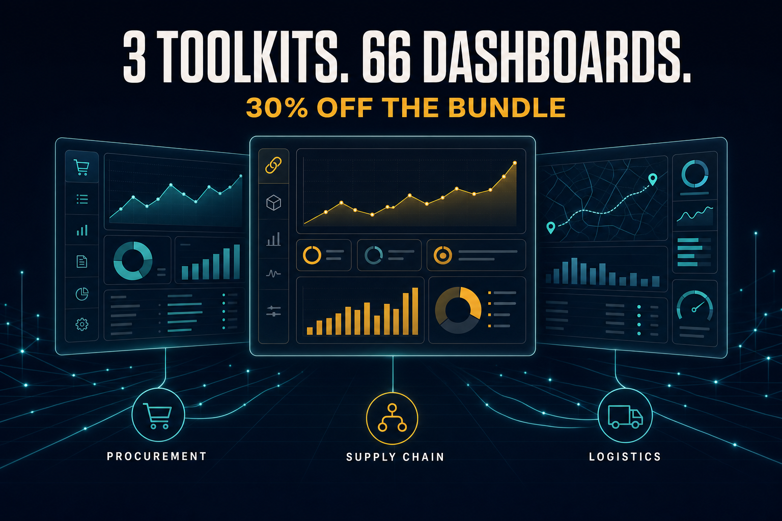 All 3 Dashboard Toolkits Bundle (Procurement, Supply Chain and Logistics)